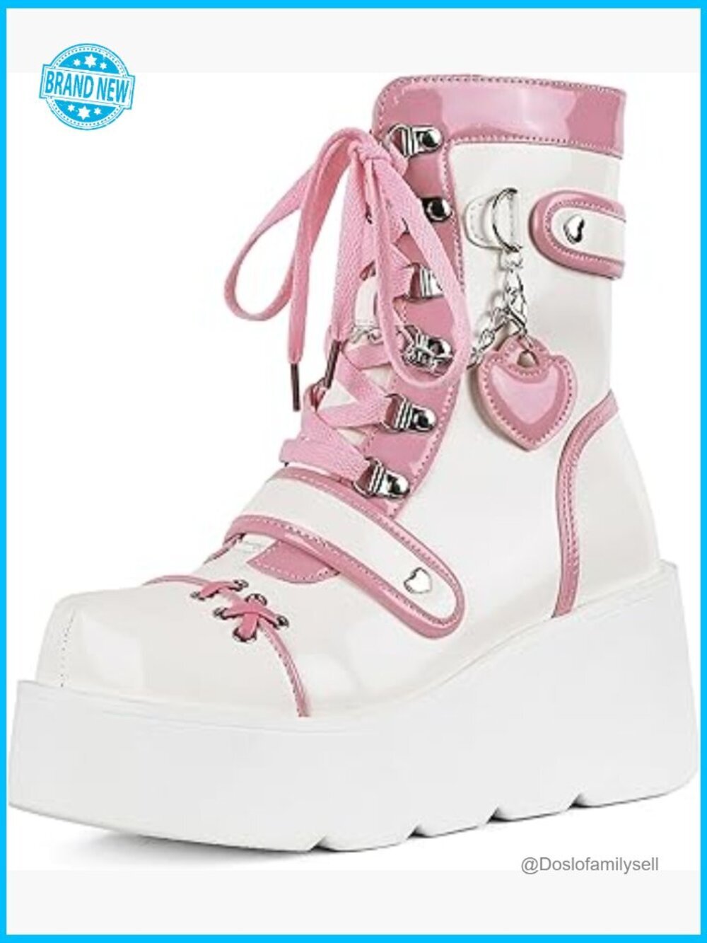 Platform Ankle Boots Goth Chunky Heel Round Toe Lace Up Side Zip Mid Calf